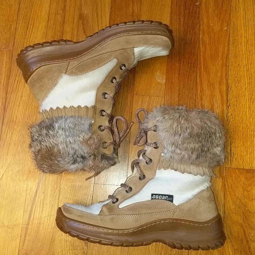 Oscar sport white fur and tan boots